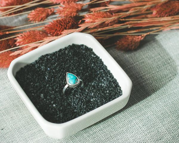 Kingman Turquoise Teardrop Ring - Size 6