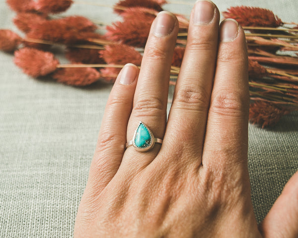 Kingman Turquoise Teardrop Ring - Size 6